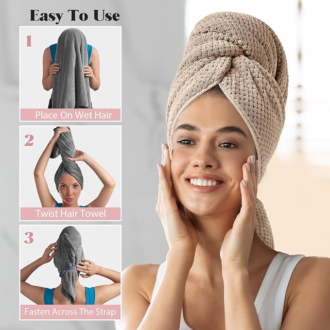 MABAO 2 Pack Microfiber Hair Towel Wrap - Image 6
