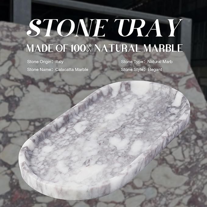 Koville Real Luxurious Natural Marble Vanity Tray, Stone Perfume Trays Jewelry - Image 2
