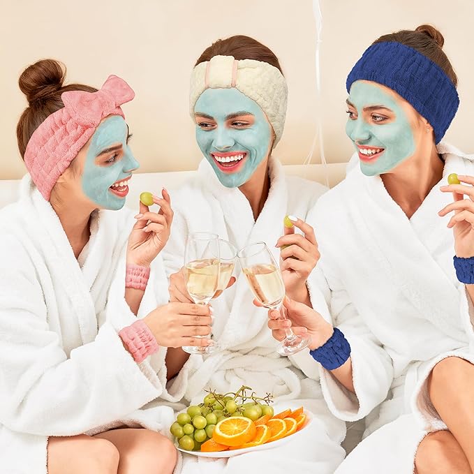 DiyJibb 9 Pcs Spa Headband for Washing Face, Skincare Headband and Wristband Set - Image 3