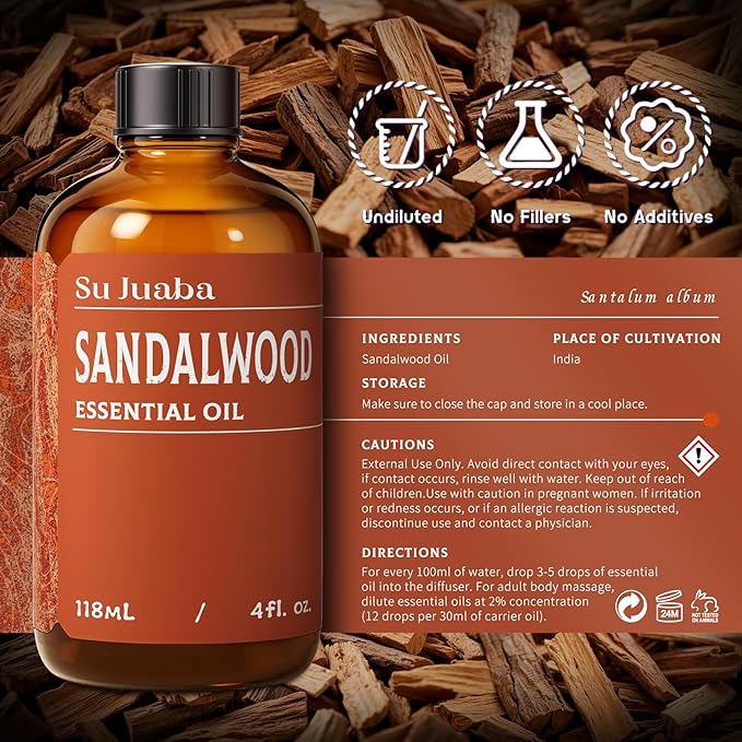 SU JUABA Sandalwood Oil 4 Fl Oz, 100% Natural Aromatherapy Oil - Image 6