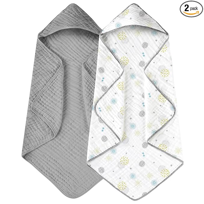 Yoofoss Hooded Baby Towels for Newborn 2 Pack 100% Muslin Organic Cotton Baby by YOOFOSS