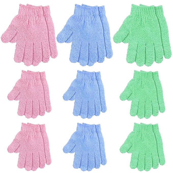 6 Pairs Exfoliating Gloves for Shower, Body Scrubber Mitts in Blue, Korean by Xinjoduz