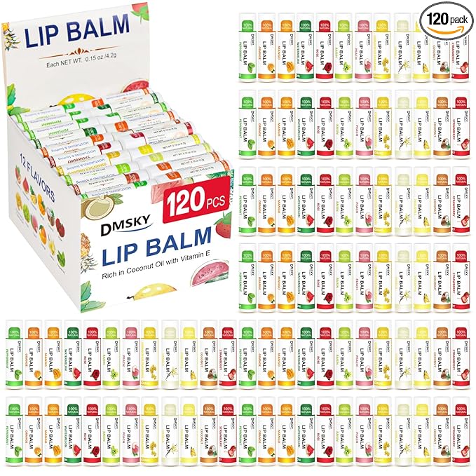 DMSKY Lip Balm 120 Pack, Natural Lip Balm Bulk by DMSKY