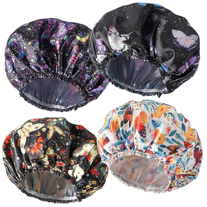 Shower Cap for Women, Double Layers Shower Caps Reusable Waterproof, Bathing by CHFONGDIRECT