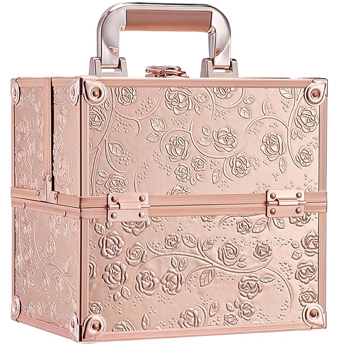 FRENESSA Makeup Train Case Cosmetic Box Portable Makeup Case Organizer 4 Trays by Frenessa