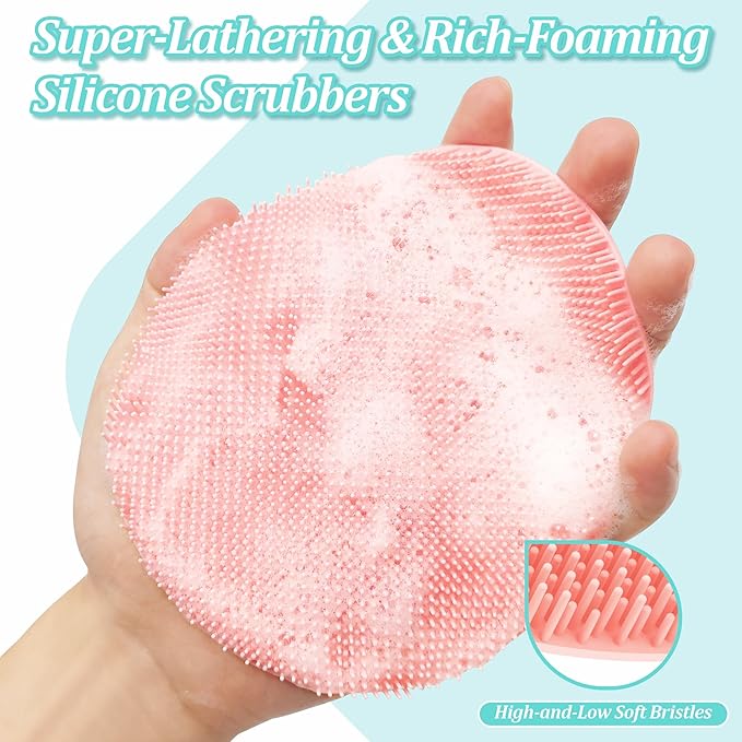 Silicone Back & Face Scrubber & Bath Glove Set 3PCS, 13.4'' Gentle Back Scrubber - Image 5