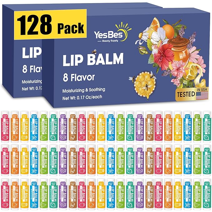 YesBes 128 Pack Lip Balm, Natural Lip Balm Bulk by YesBes