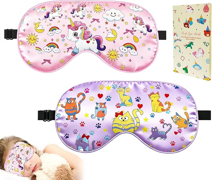 2 Pcs Sleep Mask for Kids Girls, Silk Eye Covers for Sleeping, Adjustable Strap by Unknown