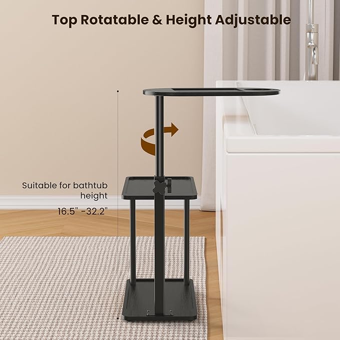 Bathtub Tray Table, Freestanding Bath Side Table Tub Tray Caddy, 3 Layer Bamboo - Image 6