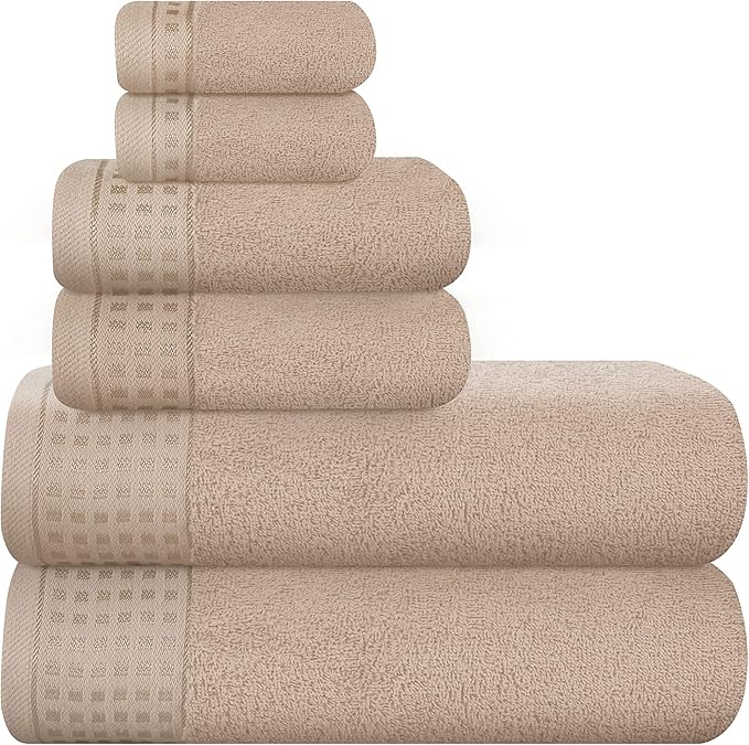 GLAMBURG 100% Cotton Ultra Soft 6 Pack Towel Set, Contains 2 Bath Towels 28x55 by GLAMBURG