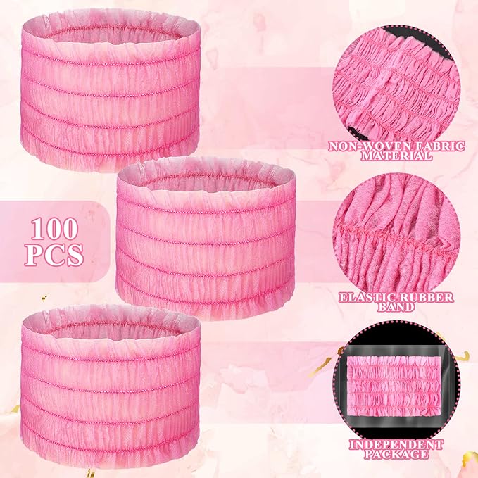 Chuangdi 100 Pieces Disposable Spa Headbands Soft Non-woven Facial Hair Band - Image 3