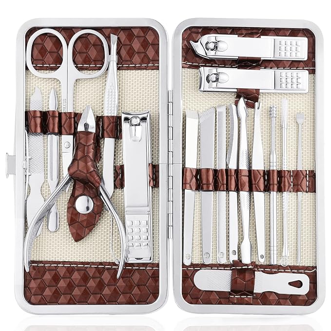 Nail Clippers Set 18 Pieces Stainless Steel Manicure Kit, Professional Grooming by Yougai