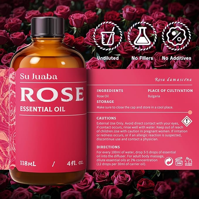 SU JUABA Rose Essential Oil 4 Fl Oz, 100% Pure Rose Oil - Image 6