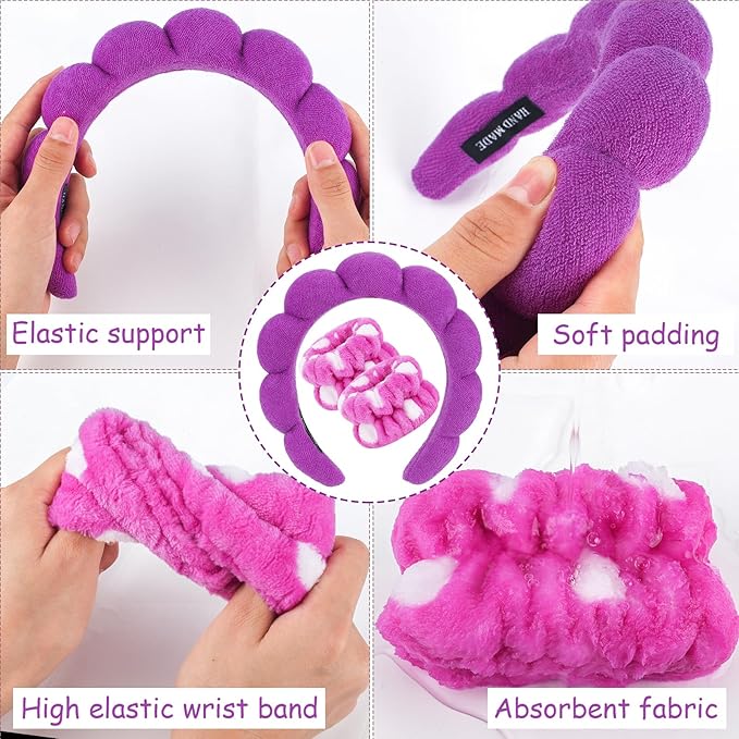 Zkptops Spa Headband for Washing Face Wristband Set Sponge Makeup Skincare - Image 5