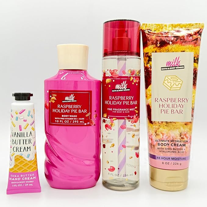 Bath & Body Works Milk Raspberry Holiday Pie Bar 4-Piece Gift Set | Includes: - Image 3
