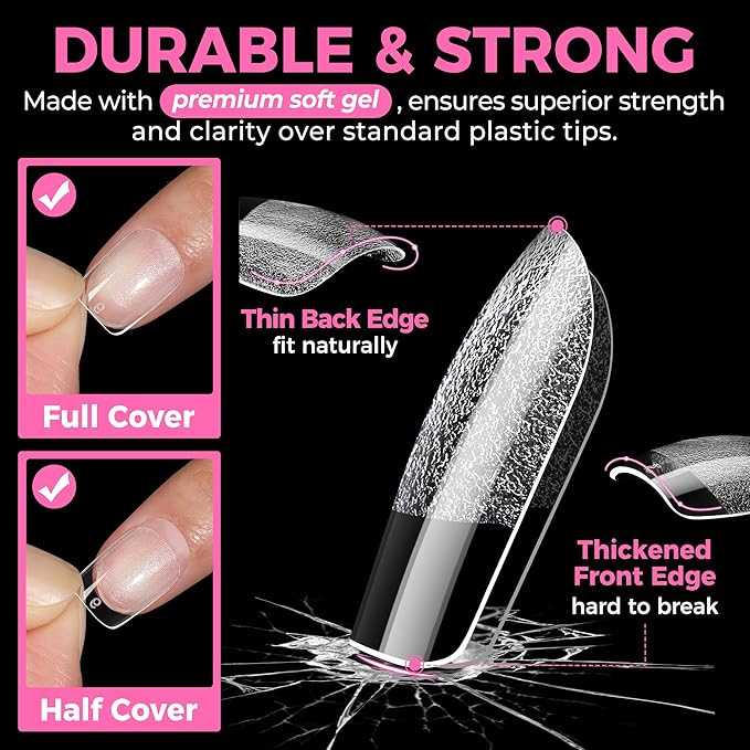 UNA GELLA Extra Short Square Oval Nail Tips 216pcs Pre-shaped Half Matte Square - Image 5