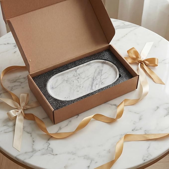 YKAJO Oval Real Marble Tray for Bathroom Kitchen Counter Stone Decorative - Image 13