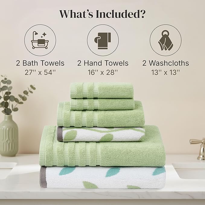 Modern Threads Natural Vine 6-Piece 100% Cotton Towel Set – Yarn Dyed Jacquard - Image 3