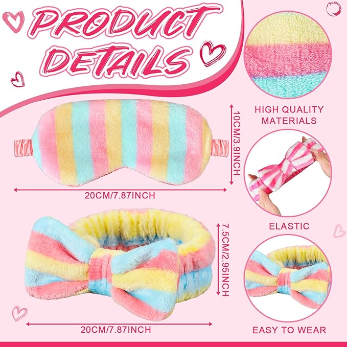 Xuhal 24 Pcs Spa Sleepover Party Favors Supplies Plush Headband and Eye Mask - Image 3