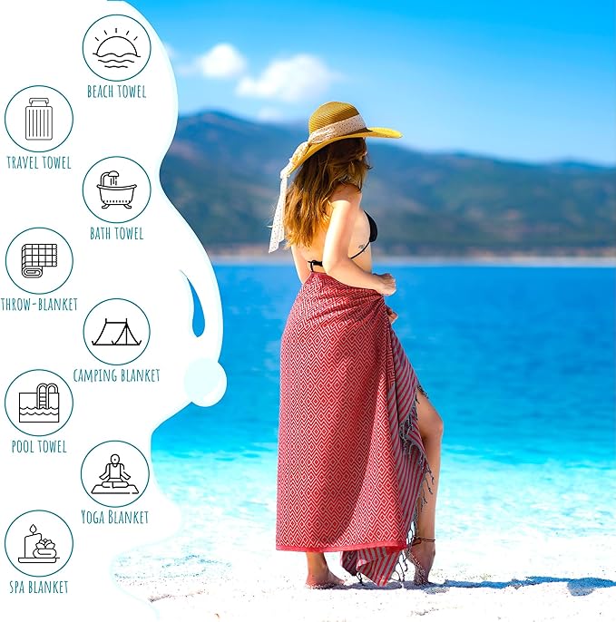 RAY SILVER Turkish Beach Towel – 100% Turkish Cotton 40"x71" Quick Dry - Image 4
