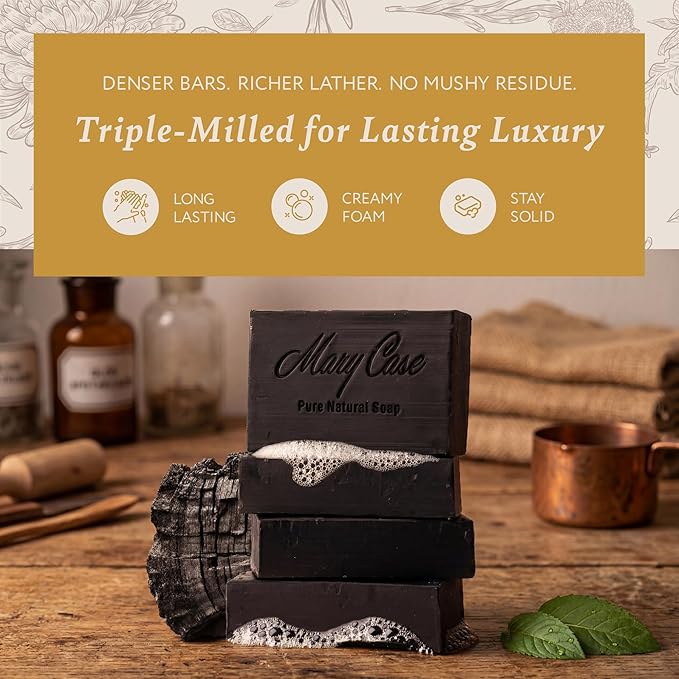 Mary Case Goat Milk & Activated Charcoal Bar Soap Set of 4 | Natural Soap - Image 3