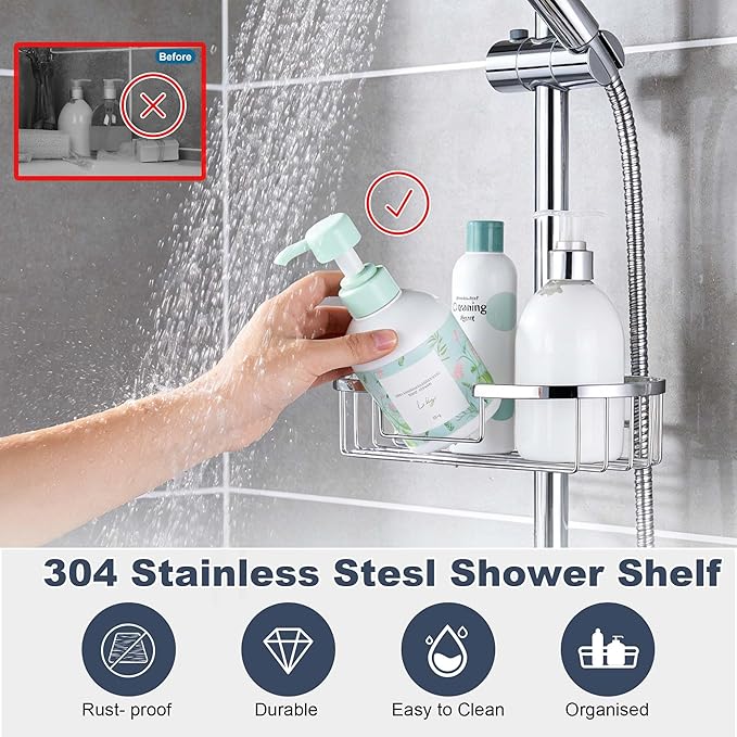 Rain Shower System with 304Stainless Steel Shelf, 12 Inch Rainfall Shower Head - Image 6