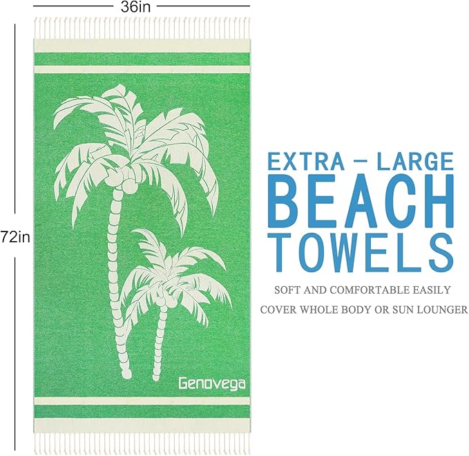 Genovega Oversized Cotton Turkish Beach Towels 72"x36" Lightweight Quick Dry - Image 6