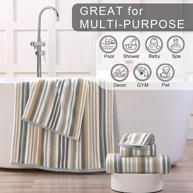 Cotton Towels Set of 6, 2 Absorbent Hand 16"x27", 2 Lightweight Washcloth - Image 5