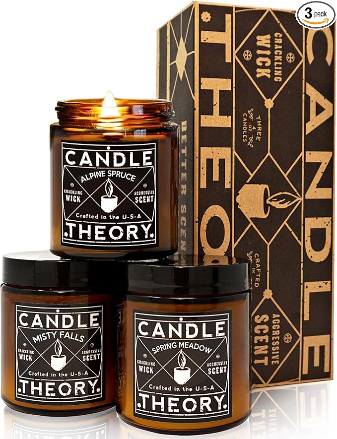 Scented Candle Gift Set with Crackling Wood Wicks 3, 4oz Candles, Misty Falls by CANDLETHEORY