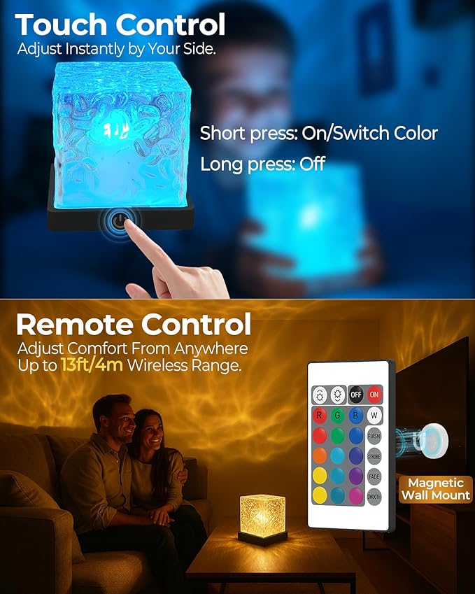 Rechargeable Shower Light Cube, 16 Color Ocean Wave Projector Light Battery - Image 5