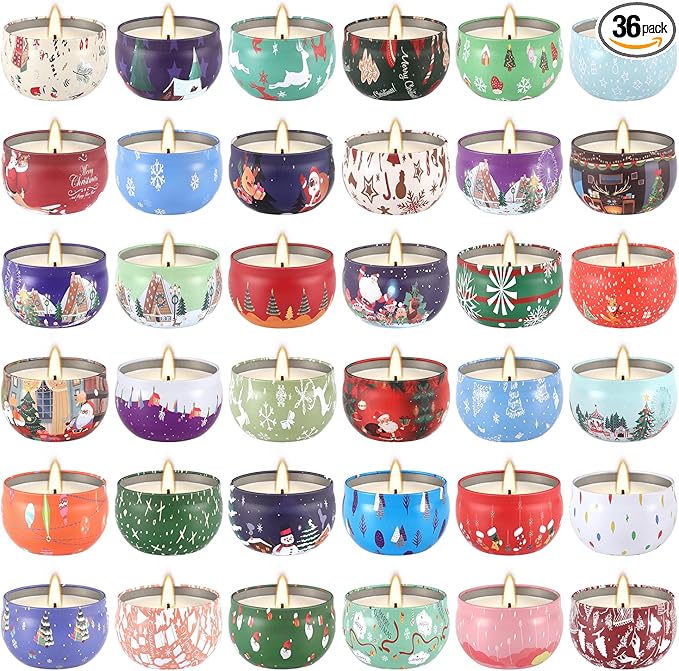 36 Packs Christmas Scented Candles, 2.5oz Smokeless Clean Burning Soy Wax by TLNFHRPI