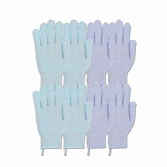 4 Pairs Exfoliating Gloves, 100% Nylon, Dual Texture Body Scrub by The+Beauty+Project