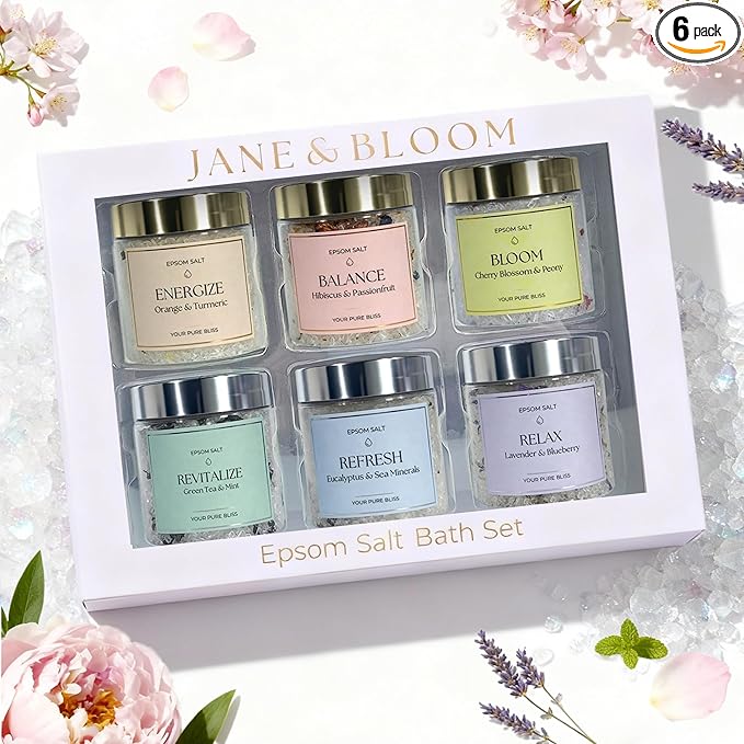 Epsom Salt Bath Gift Set – 6 Aromatherapy Blends by JaneBloom