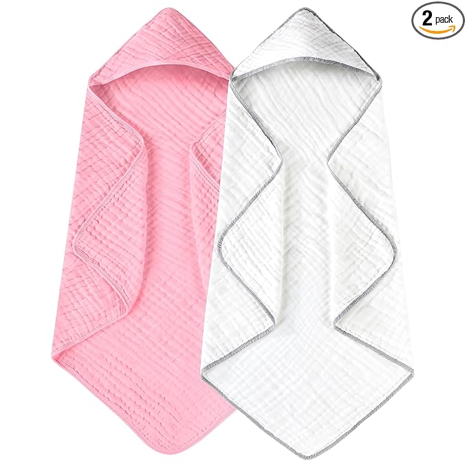 Yoofoss Hooded Baby Towels for Newborn 2 Pack 100% Muslin Organic Cotton Baby by YOOFOSS