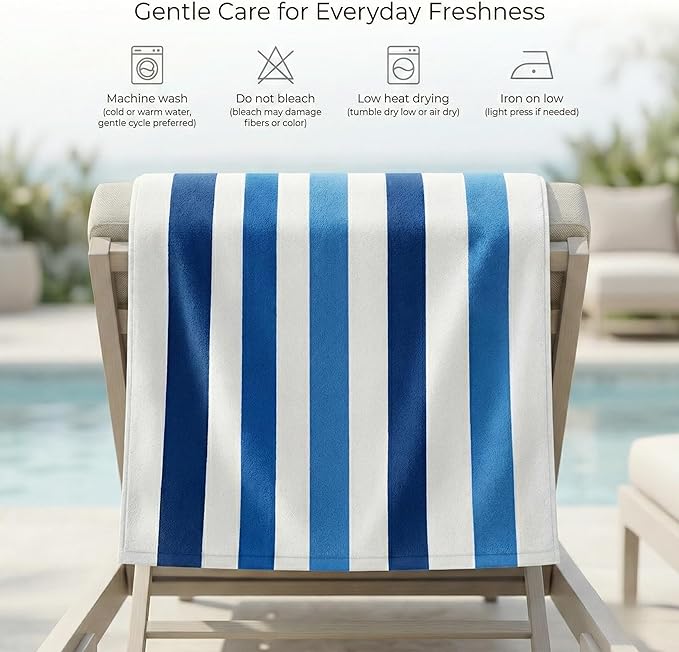 Premium Velour Cabana Beach Towel 2 Pack, 30” x 60” Soft Plush Cotton Pool Towel - Image 4