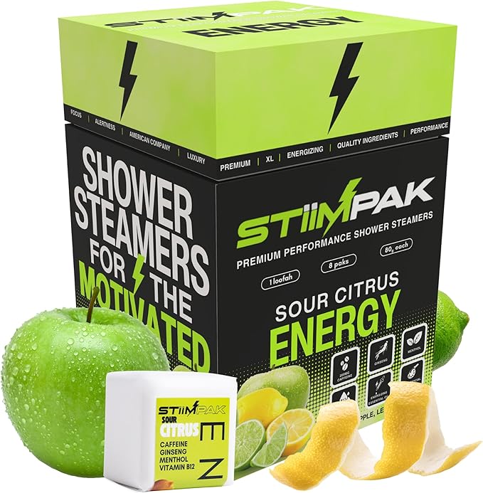 Sport Shower Steamers for Men | Energy | XXL 80g Long Lasting | Core Ingredients by STiiMPAK