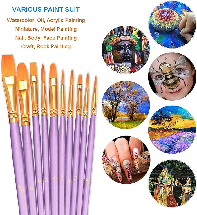 BOSOBO Paint Brushes Set, 6 Pack 60 Pcs Round Pointed Tip Paintbrushes Nylon - Image 3