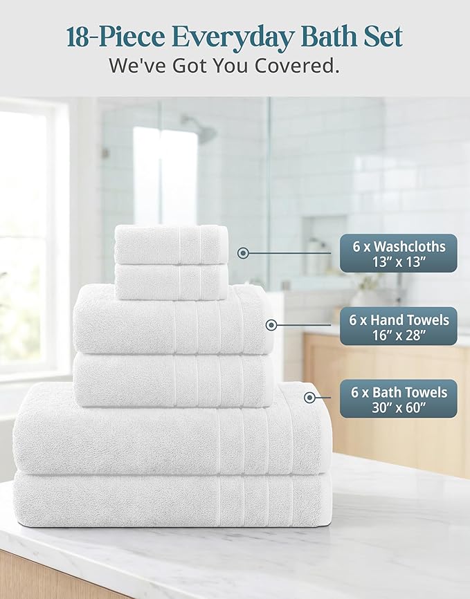 CASA PLATINO 100% Cotton Bath Towel Set 18 Pc - Image 3