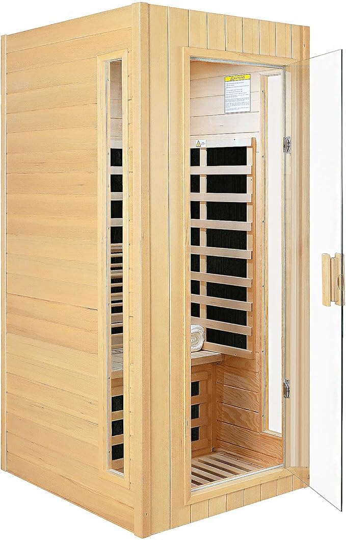 Far Infrared Sauna 1 Person Infrared Sauna Room Canadian Hemlock Wooden Sauna by SalusHEAT