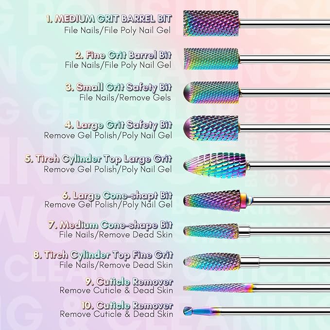 Makartt Nail Drill Bits Set:10Pcs Dimond Tungsten Carbide Nails Bits, 3/32 Inch - Image 8