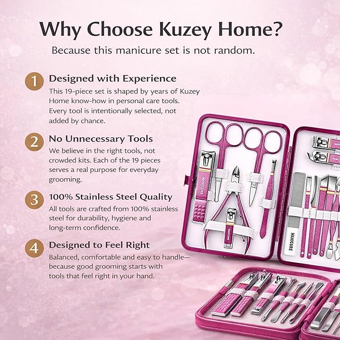 Manicure Pedicure Set, 19-Piece Premium Stainless Steel Grooming Kit Crafted - Image 2