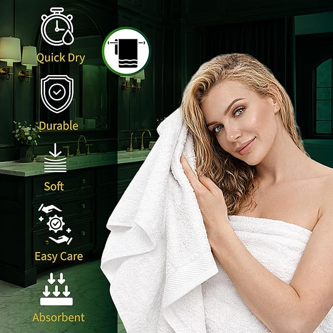Pearl Linens Bath Towel Set of 12, Economy Cotton 20x40 Hotel Quality White - Image 4