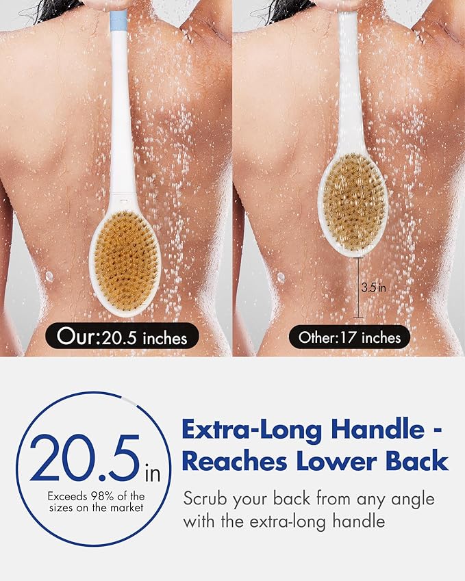 Back Scrubber Body Shower Brush: 20.5‘’ Extra Long Anti Slip Handle Bath Brush - Image 2