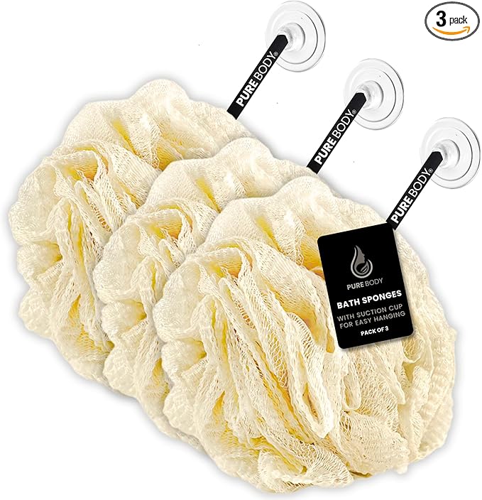 Large Bath Sponge Pack of 3 – Gentle Exfoliation Loofahs by PureBody