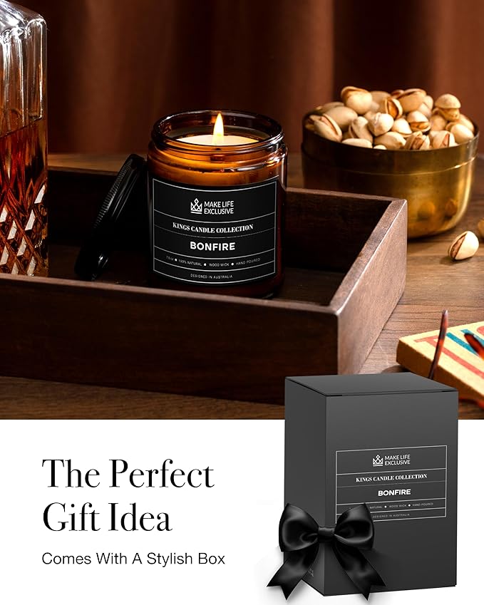 Scented Candles for Men | Bonfire, Mahogany & Teakwood Scented | Wooden Wick - Image 4