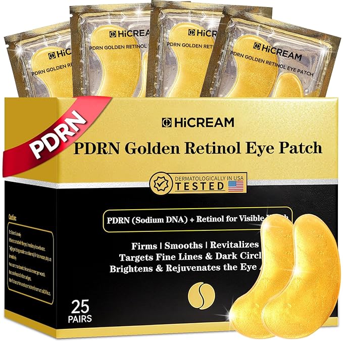 PDRN Under Eye Patches, 25 Pairs Retinol & Caffeine Eye Mask, Collagen by Hicream