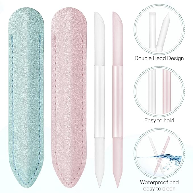 2Pcs Glass Cuticle Pusher with Leather Case, Dual Ended Cuticle Remover Tool - Image 3