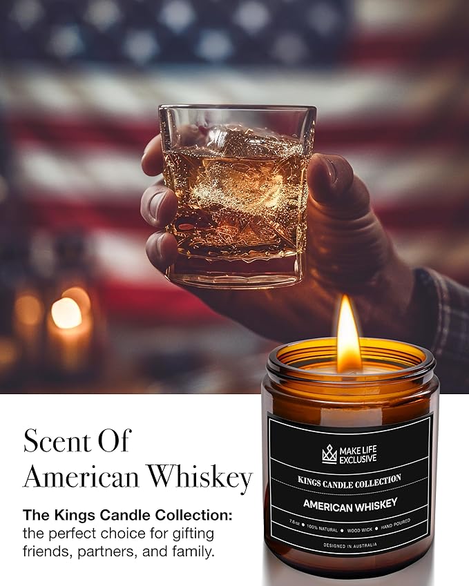 Scented Candles for Men | Whiskey Scented | Wooden Wick, Long Lasting, - Image 2