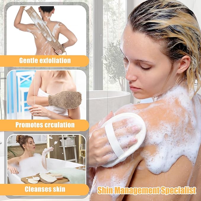 Geelin 8 Pack Natural Loofah Exfoliating Body Scrubber Set Shower Bath Glove - Image 6