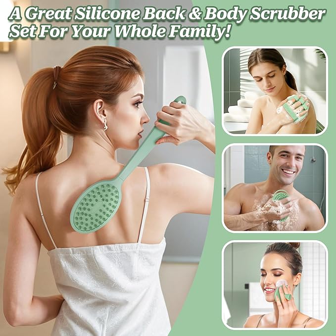 Silicone Back/Body/Face Scrubber & Soft Bath Glove Set 4PCS, Gentle Exfoliating - Image 8